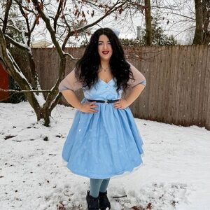 Unique Vintage Light Blue Snowflake Dress